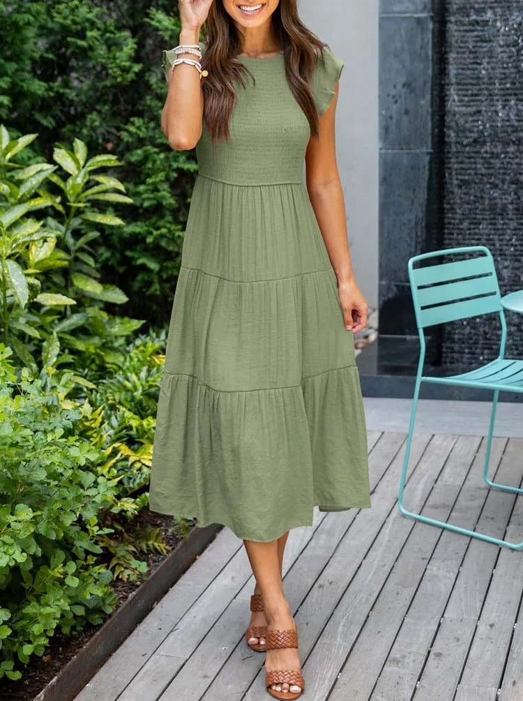 SELINA | Zomerjurk met Rucheschouders en Geaccentueerde Taille