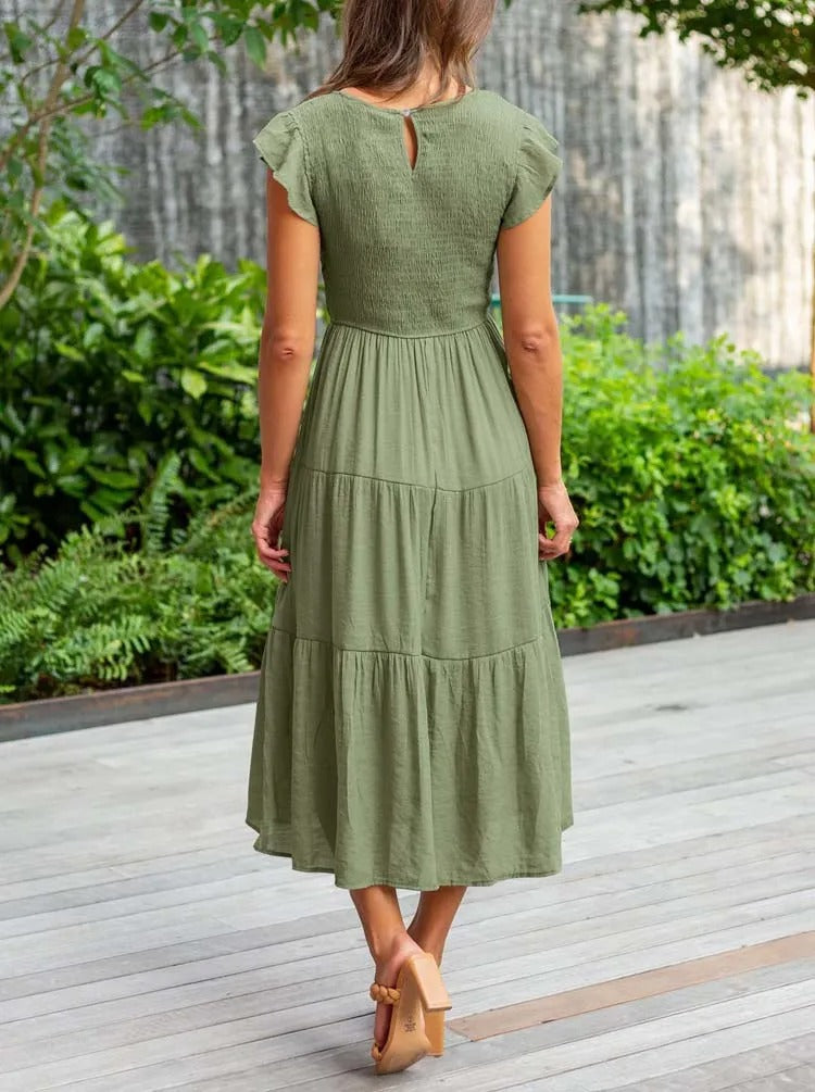 SELINA | Zomerjurk met Rucheschouders en Geaccentueerde Taille
