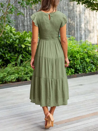 SELINA | Zomerjurk met Rucheschouders en Geaccentueerde Taille