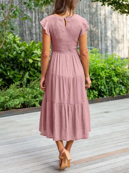 SELINA | Zomerjurk met Rucheschouders en Geaccentueerde Taille