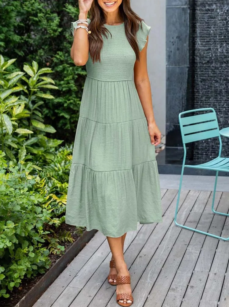 SELINA | Zomerjurk met Rucheschouders en Geaccentueerde Taille