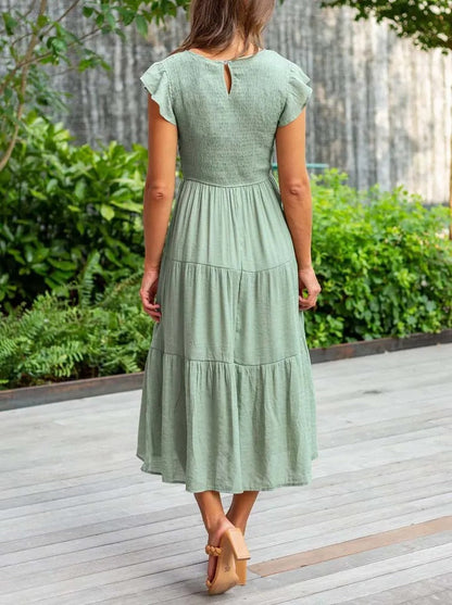 SELINA | Zomerjurk met Rucheschouders en Geaccentueerde Taille