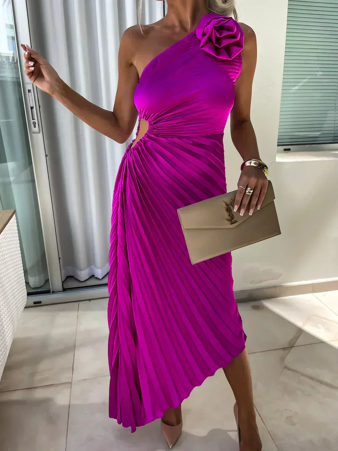 Mandy | Elegante Schouder Plissé Jurk