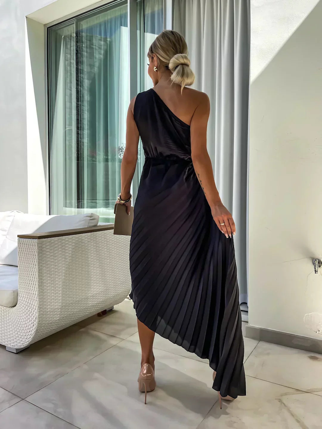 Mandy | Elegante Schouder Plissé Jurk