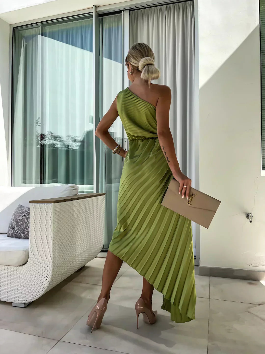Mandy | Elegante Schouder Plissé Jurk