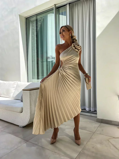 Mandy | Elegante Schouder Plissé Jurk