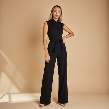 OLIVIANA | Mouwloze Jumpsuit met Hoge Kraag en Ceintuur