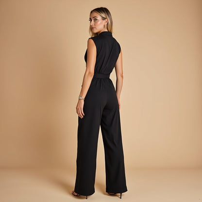 OLIVIANA | Mouwloze Jumpsuit met Hoge Kraag en Ceintuur