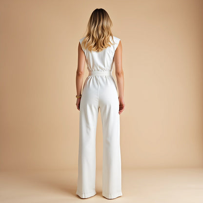 OLIVIANA | Mouwloze Jumpsuit met Hoge Kraag en Ceintuur