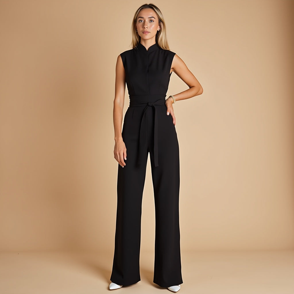OLIVIANA | Mouwloze Jumpsuit met Hoge Kraag en Ceintuur