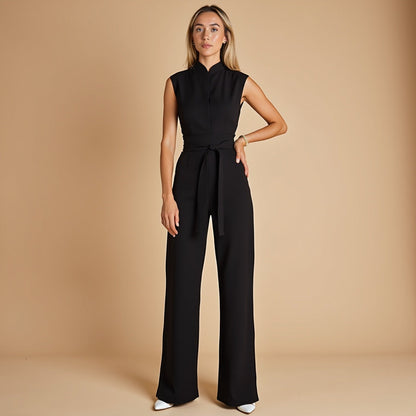 OLIVIANA | Mouwloze Jumpsuit met Hoge Kraag en Ceintuur