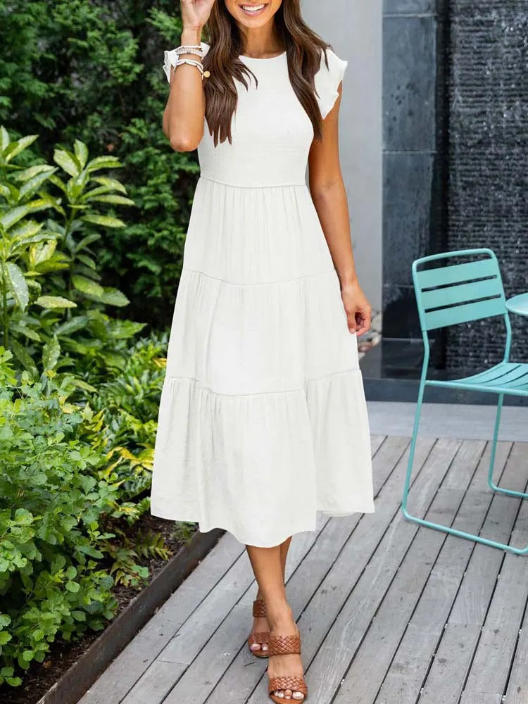 SELINA | Zomerjurk met Rucheschouders en Geaccentueerde Taille